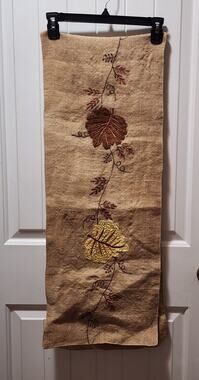 Jute Burlap Table Runner Autumn Fall Embroidered Leaves Thanksgiving Decor 67"